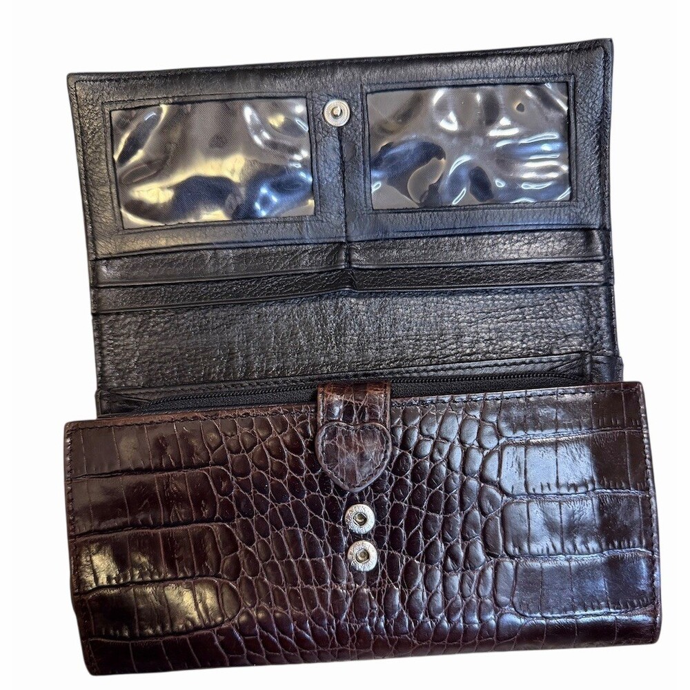 Brighton Brown Wallet Croc Embossed With Silver Hardware - Picture 3 of 8